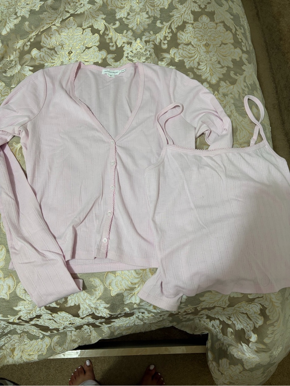 Good American pink tank and cardigan